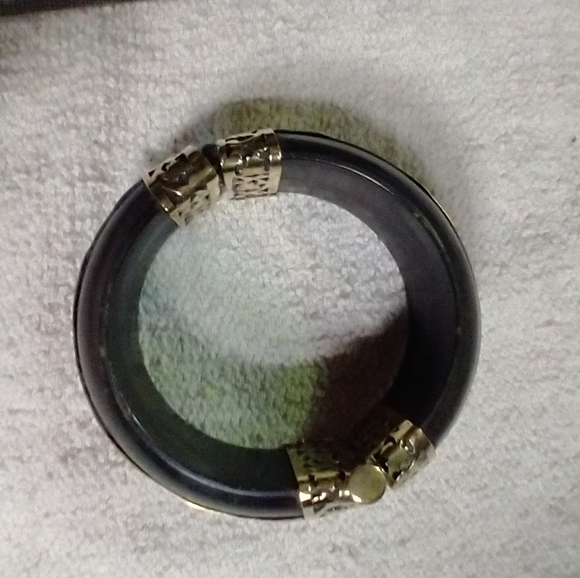 Large black brass decorative hinged pin 📍 bangle bracelet tribal ethnic vintage - Picture 2 of 7